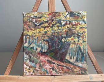 Autumn Forest Oil Painting – Impressionist Fall Landscape on Canvas – Original Nature Artwork, Warm Woodland Decor