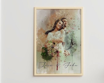 Custom Watercolor Couple Portrait, Anniversary Gift, Unique Wall Art