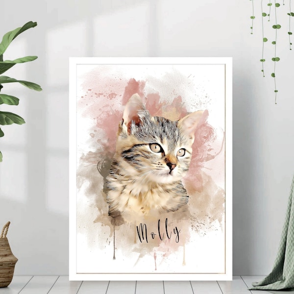 Personalized Watercolor Pet Portrait: Custom Dog Cat Memorial Art