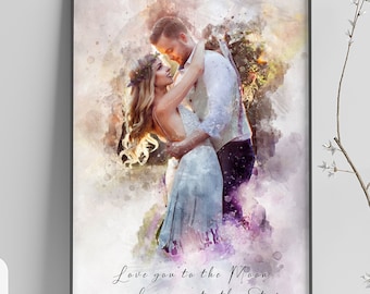 Custom Couple Portrait: Watercolor Painting from Photo,