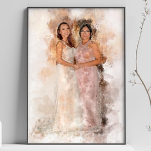Personalized Bride and Mother Watercolor Portrait: Custom Wedding Art,