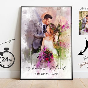 Custom Watercolor Couple Portrait from Photo, Anniversary Gift