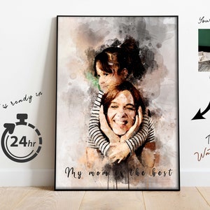 Personalized Mother's Day Gift, Custom Mother Daughter Gift Portrait Art, Watercolor Birthday Present for Mom and wife, Anniversary gift Art