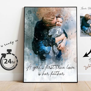 Custom Watercolor Painting  Gift from Photo, Fathers Day Gift from daughter, Personalized Birthday Gift for Dad and Grandpa,Anniversary Gift