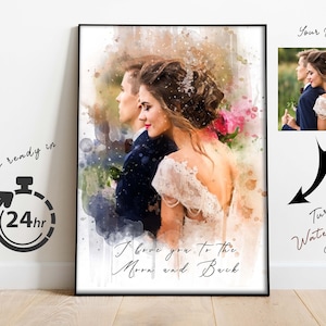 Custom Anniversary Gifts for Couples, Personalized Watercolor Wedding Gift from Photo,