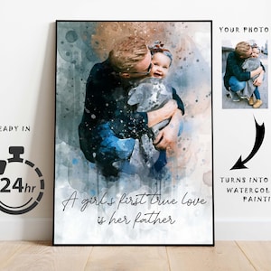 Custom Watercolor Painting Gift from Photo, Fathers Day Gift from Daughter, Personalized Birthday Gift for Dad and Grandpa, Anniversary Gift