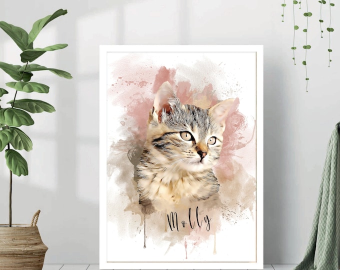 Personalized Pet Portrait, Watercolor Pet Portrait Painting, Custom Cat Portrait Drawing, Pet Illustration,  Pet Memorial Gift, Pet Loss
