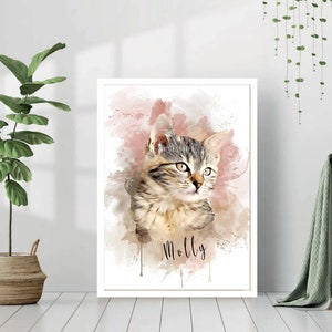 Personalized Pet Portrait, Watercolor Pet Portrait Painting, Custom Cat Portrait Drawing, Pet Illustration,  Pet Memorial Gift, Pet Loss