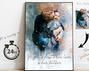 Custom Watercolor Painting  Gift from Photo, Fathers Day Gift from daughter, Personalized Birthday Gift for Dad and Grandpa,Anniversary Gift