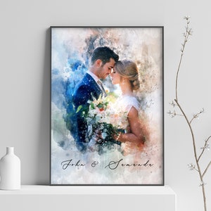 Watercolor Painting from Photo, Personalized Gift for Couple, Custom Portrait for Him, Anniversary Gift for Husband, Birthday Gift for Him