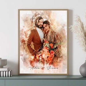 Painting from Photo, Watercolor Couple Portrait, Anniversary Gift for Husband or Boyfriend, Engagement Gift, 1st Anniversary Gift, Painting