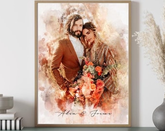 Painting from Photo, Watercolor Couple Portrait, Anniversary Gift for Husband or Boyfriend, Engagement Gift, 1st Anniversary Gift, Painting