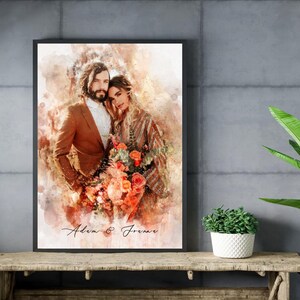 Watercolor Wedding Portrait from Photo, Custom Wedding Anniversary Gift for Wife Husband Parent, Engagement Gift for Friend, Unique Wall Art