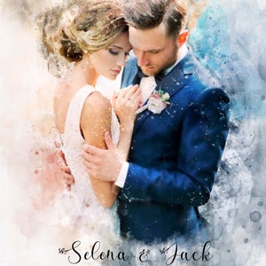 Personalized Couple Painting from Photo, Wedding Couple Portrait, Family Illustration, Anniversary Gift for Wife Husband Partner, Wall Print