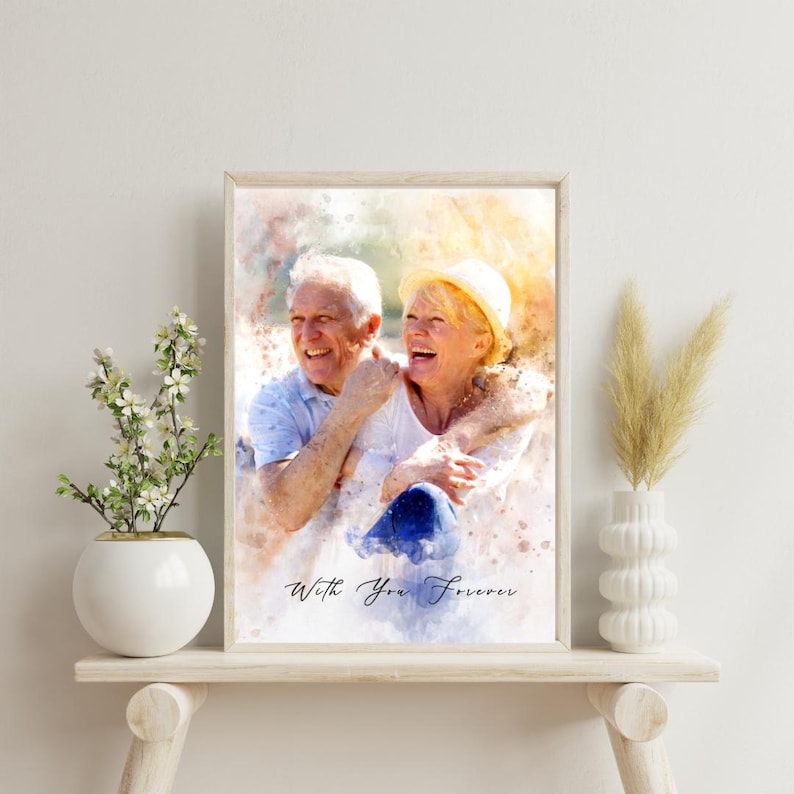 Watercolor Couple Portrait, Painting Art Print, Anniversary Gift for