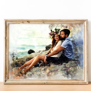 Custom Couple Portrait from Photo, Watercolor Personalized Christmas Gift For Husband, Engagement Gift Wedding Anniversary Gift For Couple