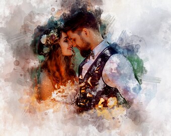 Custom Watercolor Wedding Portrait from Photo, Anniversary Gift (Digital File)