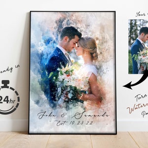 Personalised Wedding Couple Portrait from Photo, Watercolor Anniversary Gift for Wife Husband, Engagement Gift for Boyfriend Girlfriend