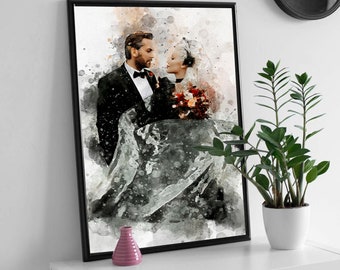 Personalized Watercolor Couple Portrait, Wedding Anniversary Gift (Digital File)