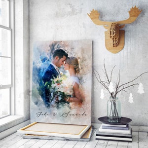 Custom Watercolor Couple Portrait From Photo, Personalized Christmas Gift For Him, Anniversary Gift For Girlfriend Couple Gift For Boyfriend