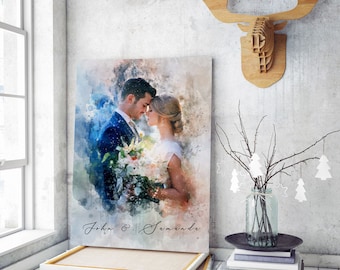 Custom Watercolor Couple Portrait From Photo, Personalized Christmas Gift For Him, Anniversary Gift For Girlfriend Couple Gift For Boyfriend
