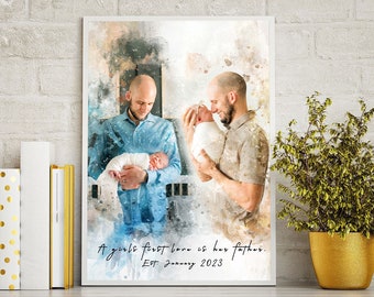 Personalized Watercolor Family Portrait: Father's Day Photo Collage Gift,