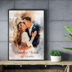 Watercolor Couple Portrait from Photo, Custom Wedding Anniversary Gift for Wife Husband Parents, Engagement Gift for Friend, Unique Wall Art