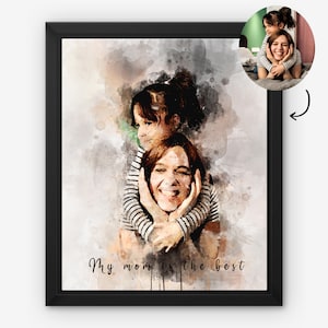 Custom Mother Daughter Gift Portrait Art, Personalized Mother's Day Gift, Watercolor Birthday Present for Mom and wife, Anniversary gift