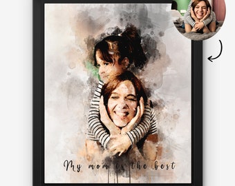 Custom Mother Daughter Gift Portrait Art, Personalized Mother's Day Gift, Watercolor Birthday Present for Mom and wife, Anniversary gift