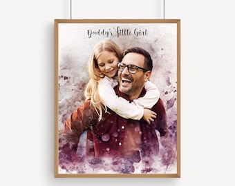 Personalized  Watercolor Family Portrait, Custom Father's Day Gift, Family Portrait from Photo, Daddy's Little Girl, Father and Daughter