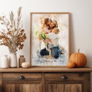 Personalized Mother Daughter Gift Watercolor Portrait, Mothers Day Gift for Mom, Mom Gift, Family Portrait from Photo, Birthday Gift image 3