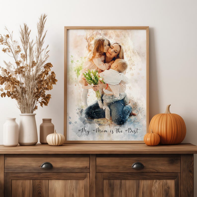 Personalized Mother Daughter Gift Watercolor Portrait, Mothers Day Gift for Mom, Mom Gift, Family Portrait from Photo, Birthday Gift image 3
