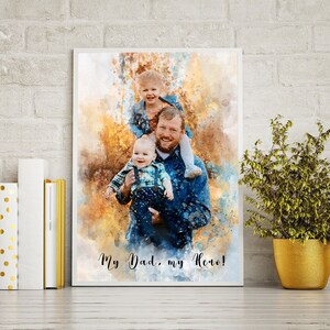 Fathers Day Gift Watercolor Collage Photo, First Dad Day Gift, Personalised Family Portrait from Photo, Birthday Gift for Dad and Grandpa
