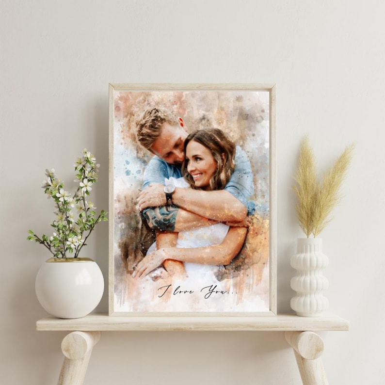 Watercolor Couple Portrait, Painting Art Print, Anniversary Gift for