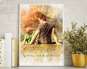 Personalized Fathers Day Gift, Watercolor Family Portrait, Father Daughter Painting Portrait from Photo, Anniversary Gift for Husband