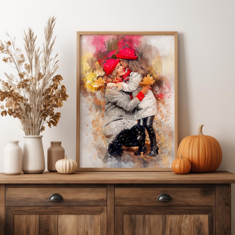 Personalized Mother Daughter Gift Watercolor Portrait, Mothers Day Gift for Mom, Mom Gift, Family Portrait from Photo, Birthday Gift image 8