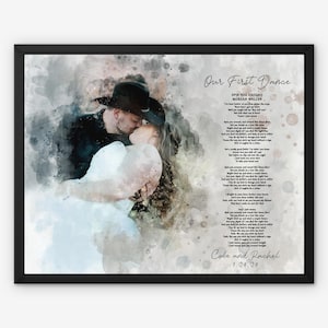 Watercolor 1st Anniversary Gift for Husband, Wedding Song Lyrics from Photo, Personalized First Dance Favorite Song, Valentines Day Gift