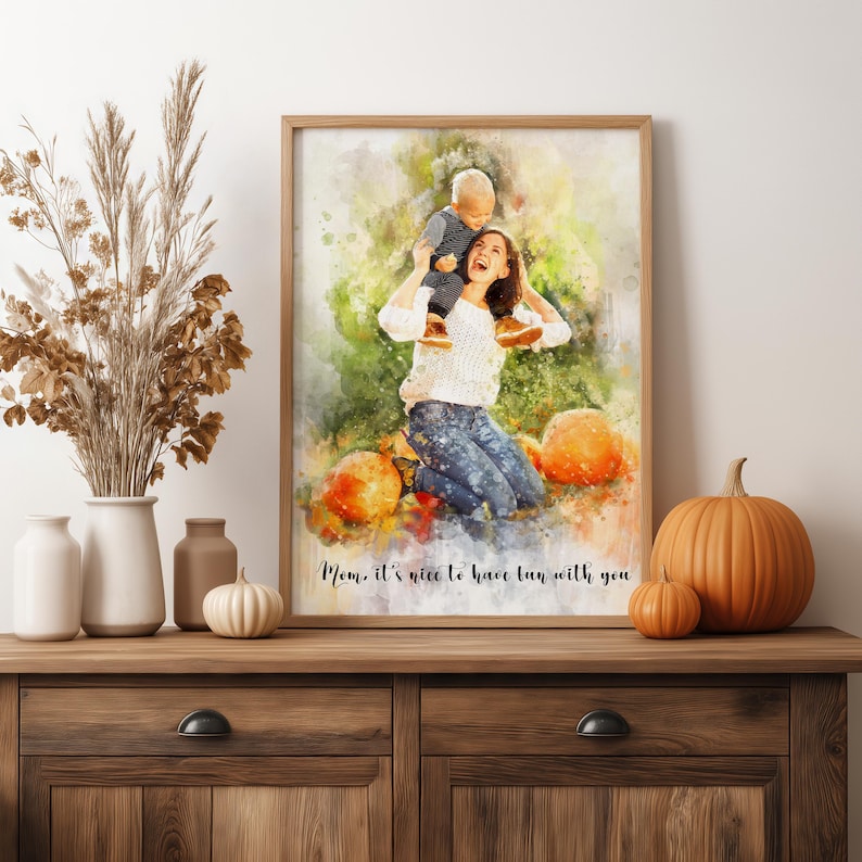 Personalized Mother Daughter Gift Watercolor Portrait, Mothers Day Gift for Mom, Mom Gift, Family Portrait from Photo, Birthday Gift image 5