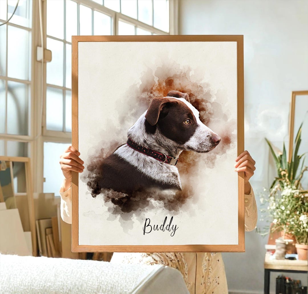 Custom Watercolor Pet Portrait, Dog Cat Painting From Photo ...
