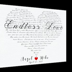 Wedding Song Lyrics, Heart Shaped Song Lyric, Canvas Wall Art, Custom Portrait, Wedding Anniversary Gift for Wife Husband Parents
