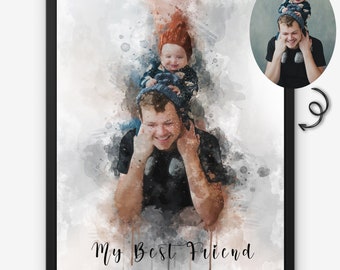 Custom Watercolor Father's Day Portrait: Personalized Dad Gift, Birthday Gift