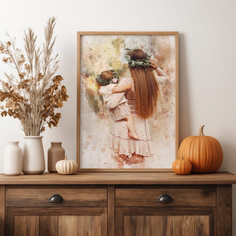 Personalized Mother Daughter Gift Watercolor Portrait, Mothers Day Gift for Mom, Mom Gift, Family Portrait from Photo, Birthday Gift image 2