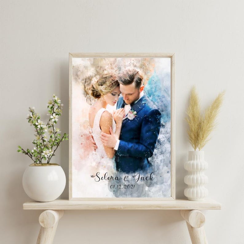 Watercolor Couple Portrait, Painting Art Print, Anniversary Gift for