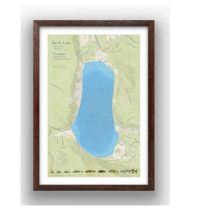 Teufelssee | Baraboo | Sauk County | Wisconsin | Staatspark | Karte im Vintage-Stil | See Tiefe | Landkarte Kunst | Angelkarte | Häuschen | Personalisierte Karte