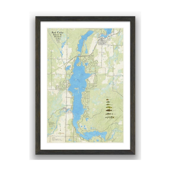 Red Cedar Lake | Balsam Lake | Birchwood | Mikana | Barron County | Wisconsin | Map | Lake Depth | Art | Fishing | Cottage | Northwoods