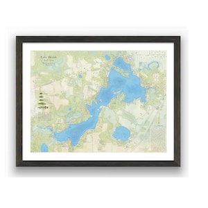 Mapa del lago Beulah, Wisconsin. Hermoso y detallado arte mural que muestra las curvas de nivel, la presencia de peces, los puntos de referencia circundantes y más. Lago Army, Wisconsin.