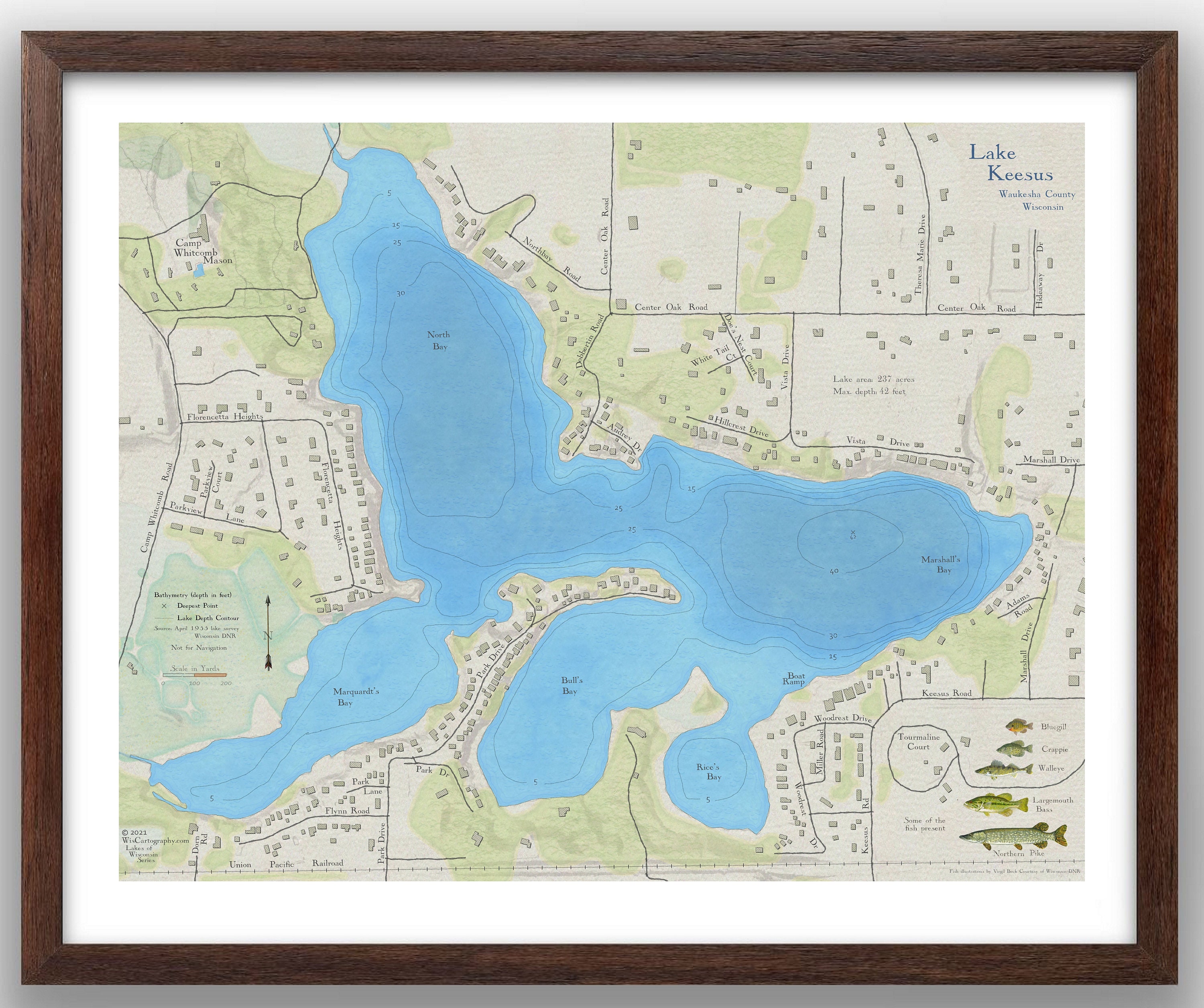 Lake Keesus Hartland Waukesha County Wisconsin Vintage Style Map Print