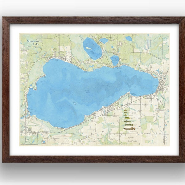 Shawano Lake Wi Map Etsy