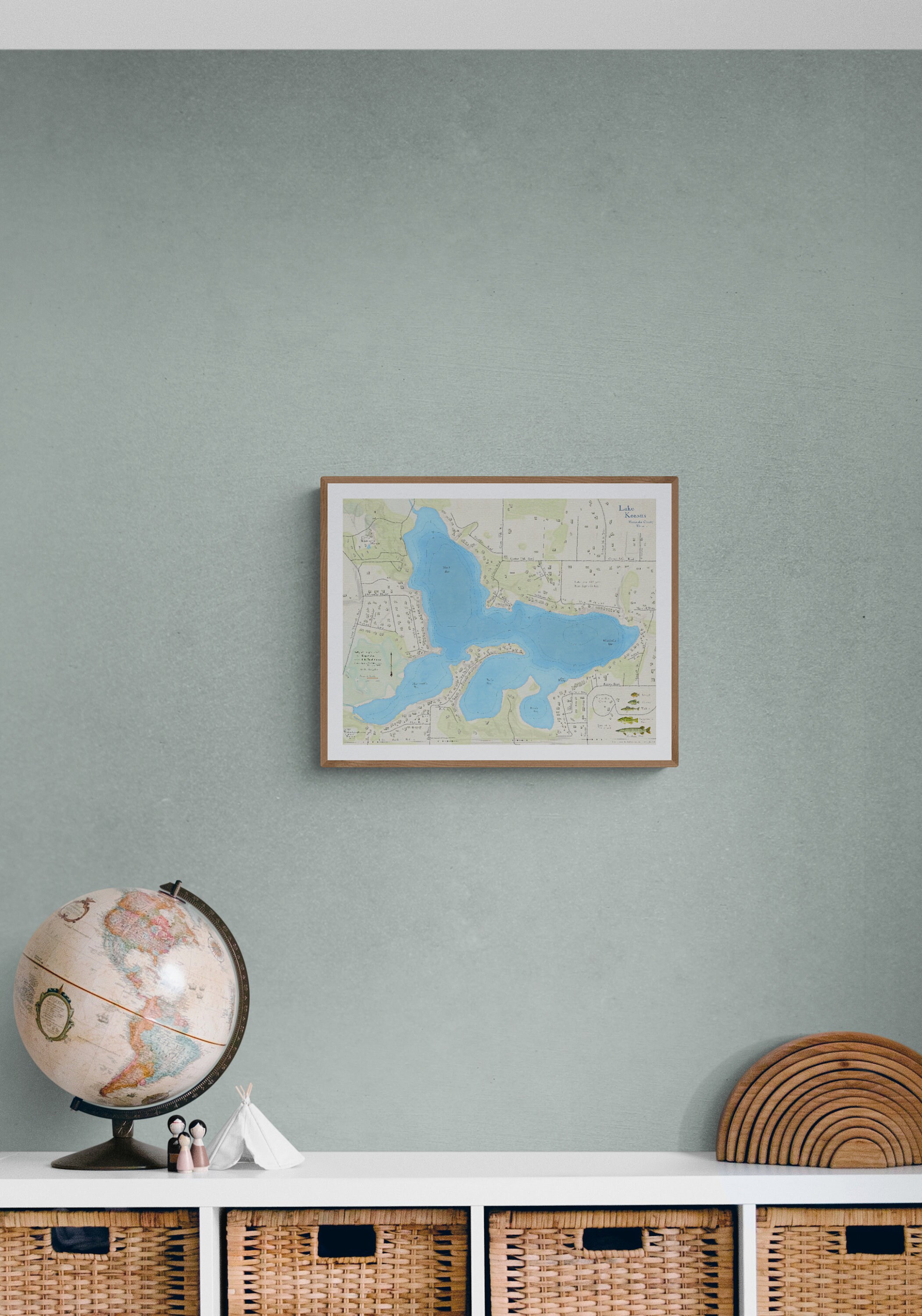 Lake Keesus Hartland Waukesha County Wisconsin Vintage Style Map Print Lake Depth Map Art