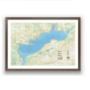 Green Lake Wisconsin Karte. Rustikale Landhausküche im Vintage-Stil. Tiefenkarte, Fische, schönes Unikat für Zuhause oder für's Geschäft. Personalisiere es!